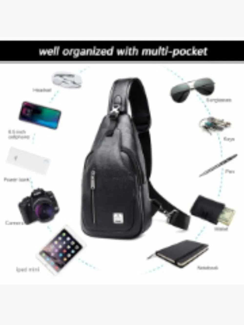 Lightweight PU Leather Sling Crossbody Backpack for Travel Outdoors